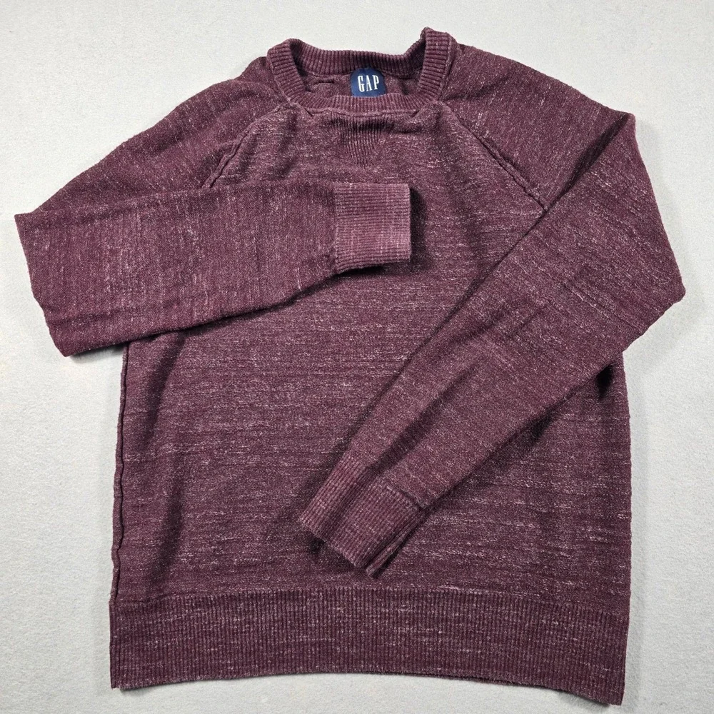 Gap Mens Small Burgundy Sweater Pullover Crew Neck Raglan Cotton Marl Knit